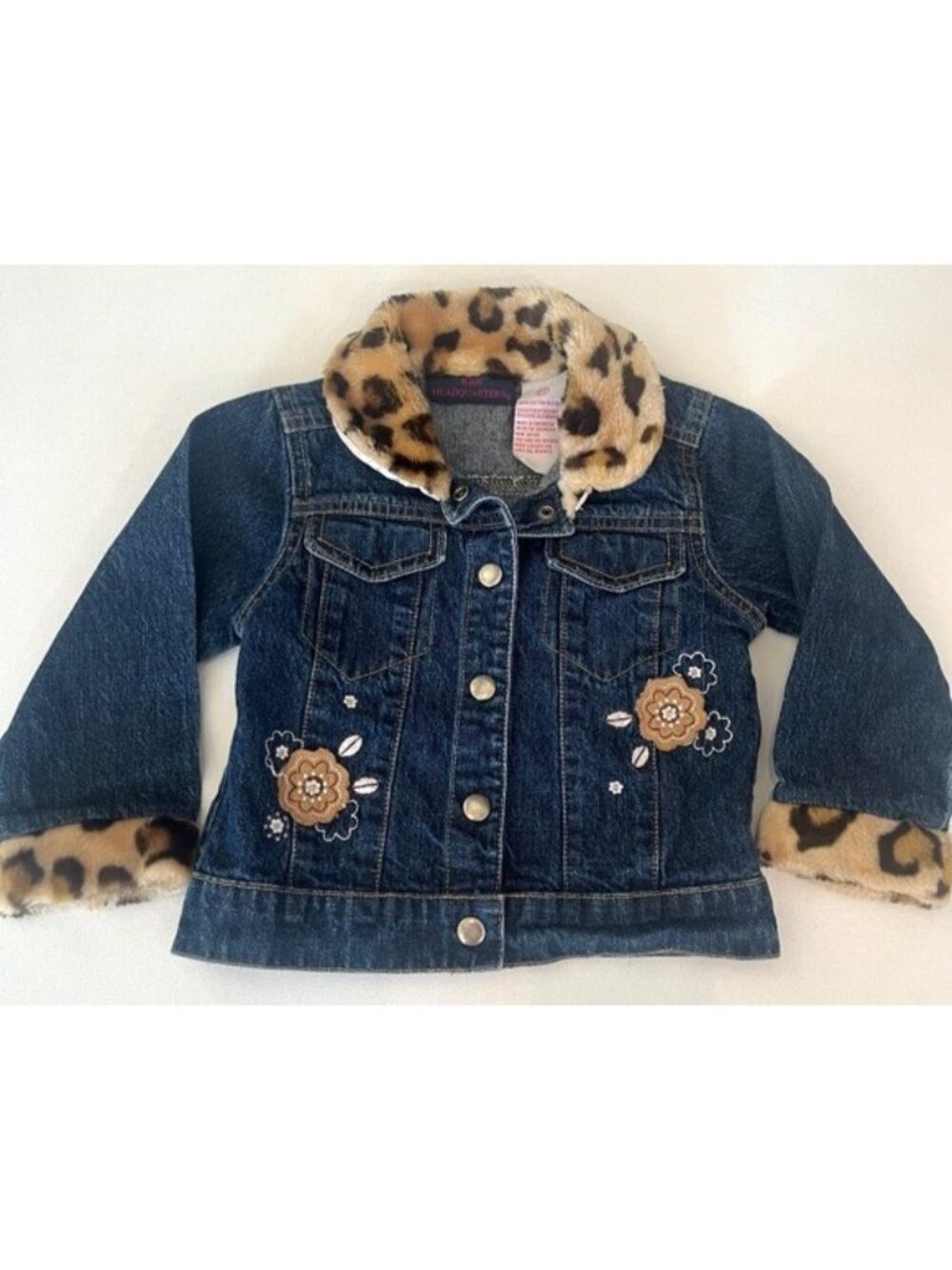 Kids Headquarters Blue Denim Faux Fur Collar & Sleeves Snap Jacket Coat Size 2T